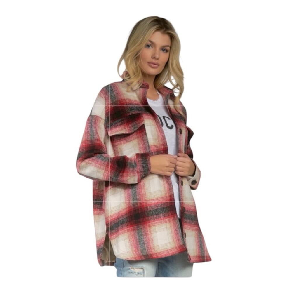 Elan Riley Shacket Linned Long Sleeve Plaid Jacket SZ S